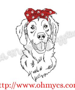 Sketch Golden Retriever with Headband Embroidery Design