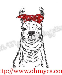 Sketch Llama with Headband Embroidery Design