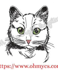 Sketch Meow Cat Embroidery Design