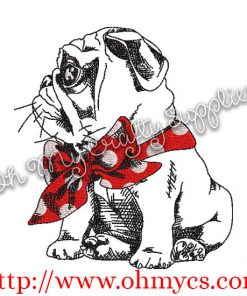 Sketch Pug with Scarf Embroidery Design