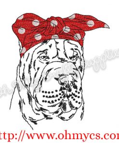 Sketch Shar Pei with Headband Embroidery Design