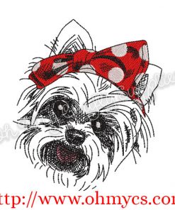 Sketch Yorkie with Headband Embroidery Design