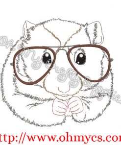 Sketched Hampster with glasses Embroidery design