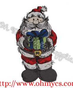 Sketch Santa with Gift Embroidery Design