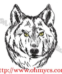 Sketch Wolf Face Embroidery Design