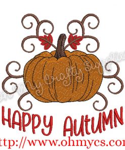 Happy Autumn Swirl Pumpkin Embroidery Design