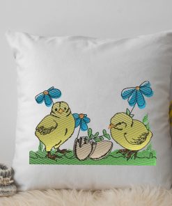 Spring Chicks with Flowers Embroidery Design