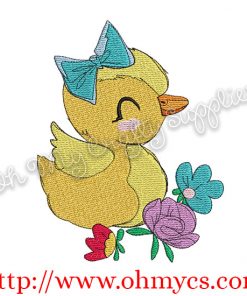 Spring Floral Duck Embroidery Design