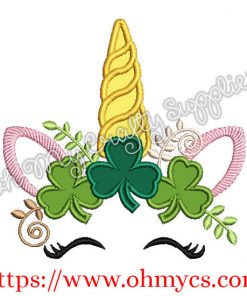 St. Patrick's Day Unicorn Applique Design