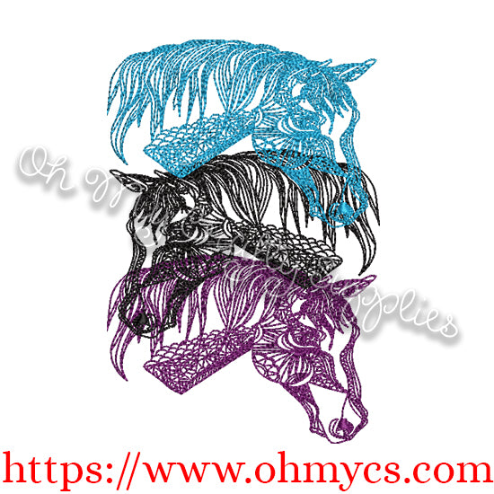 Stacked Horse Embroidery Design