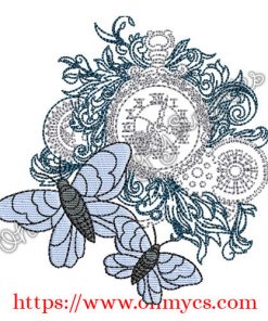 Steampunk Butterfly Clock Embroidery Design