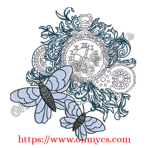 Steampunk Butterfly Clock Embroidery Design