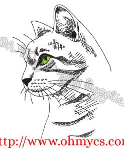 Sketch Cat with Stripes Embroidery Design