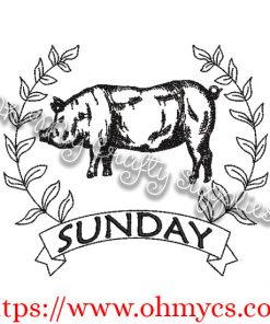 Farm Animal Weekdays Sketch Embroidery Design