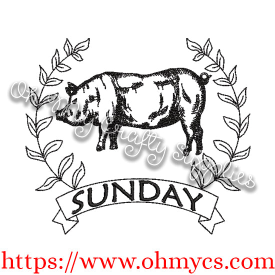 Farm Animal Weekdays Sketch Embroidery Design