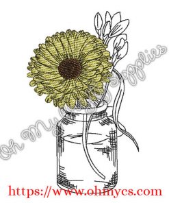 Sketch Sunflower Jar Embroidery Design