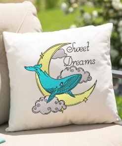 Watercolor Sweet Dreams Whale Embroidery Design