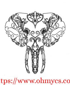 Swirly Elephant Drawing Embroidery Design