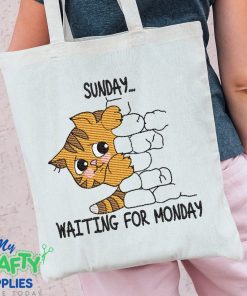Sunday Waiting on Monday Sketch Cat Embroidery Design