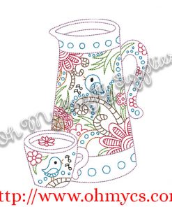 Teapot set embroidery design