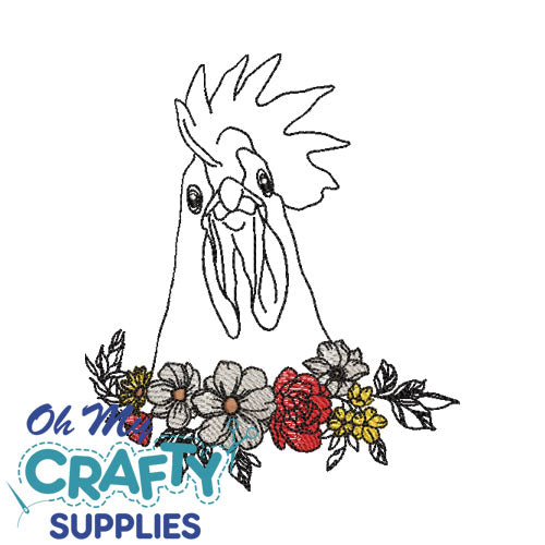 Floral Rooster Embroidery Design