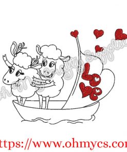 Titanic Sheep Couple Embroidery Design