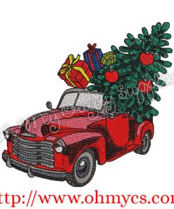Solid Stitch Christmas Tree Truck Embroidery Design