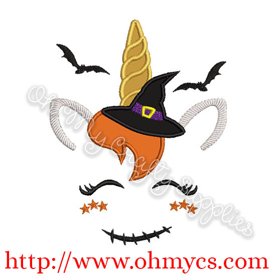 Unicorn Witch Applique Design
