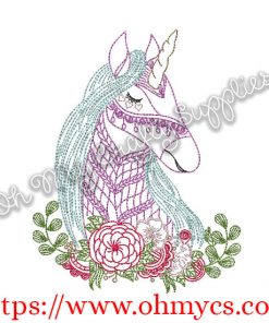Unicorn with flower layout Embroidery Design