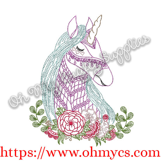 Unicorn with flower layout Embroidery Design