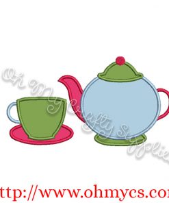 Tea Pot and Cup Applique Design
