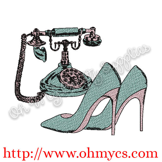 Vintage Phone and Heels Embroidery Design