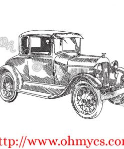 Old Vintage Car Sketch Embroidery Design