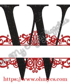 W Split Letter Embroidery Design