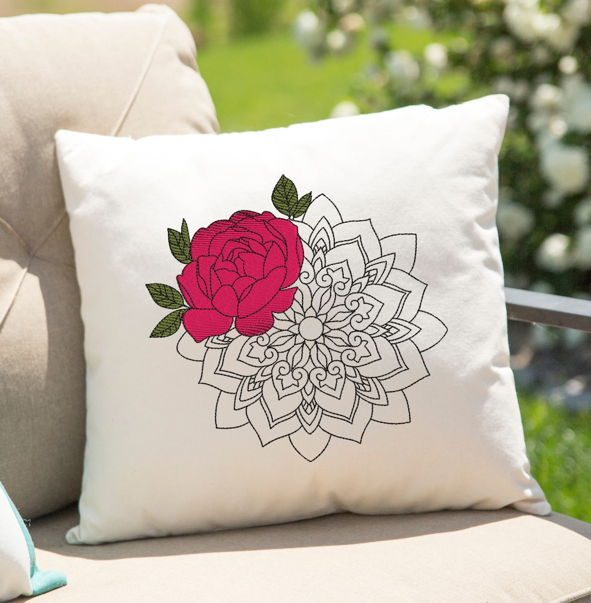 Watercolor Henna Rose Embroidery Design