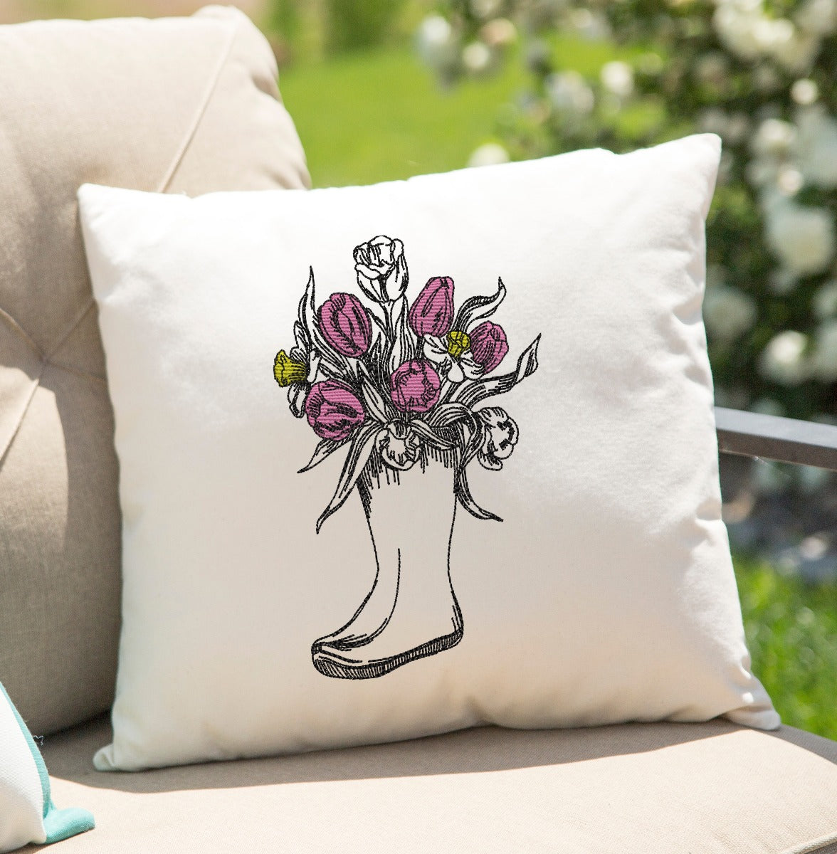 Watercolor Sketch Floral Boot Embroidery Design