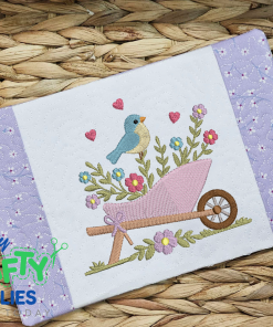 Wheelbarrow Bird Mug Rug Embroidery Design (MAD)