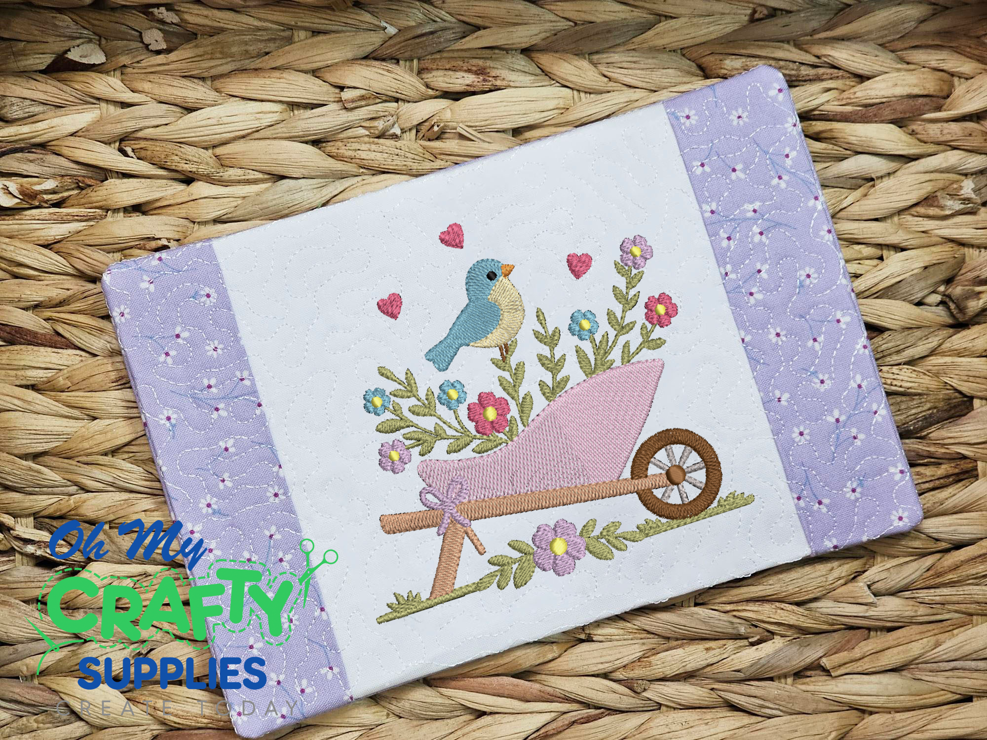 Wheelbarrow Bird Mug Rug Embroidery Design (MAD)