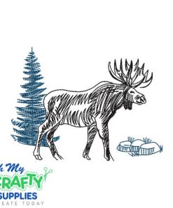 Wildlife Sketch Scene Embroidery Design