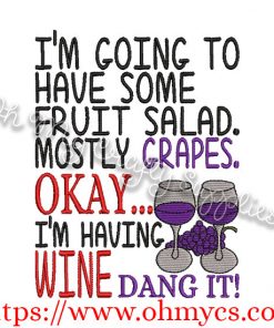 Wine Dang it Embroidery Design