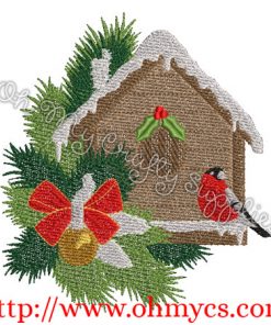 Snowy Bird House Embroidery Design