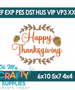 Happy Thanksgiving 2025 Embroidery Design