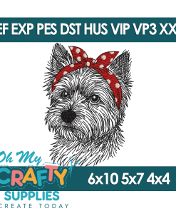 Sketch Bow Cairn Terrier Embroidery Design