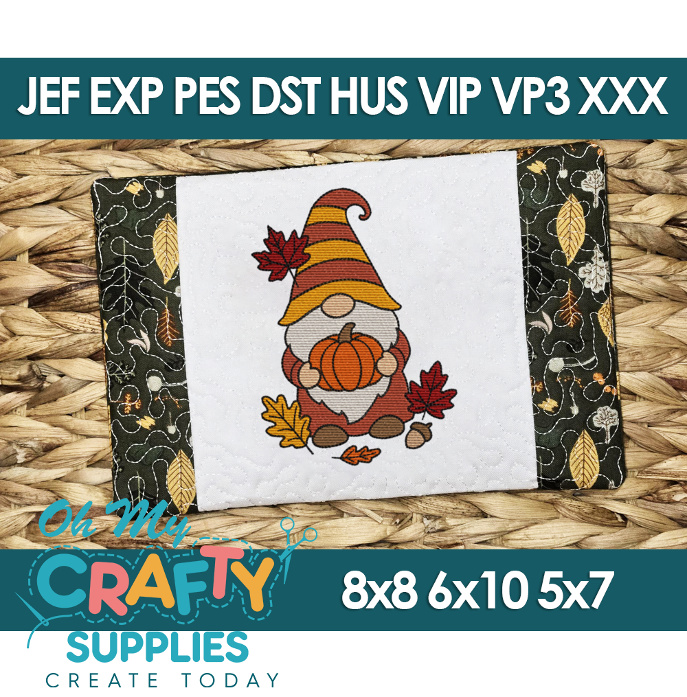 ITH Autumn Gnome Mug Rug Embroidery Design