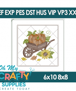 Pumpkin Wheelbarrow Potholder Embroidery Design (Mashup)