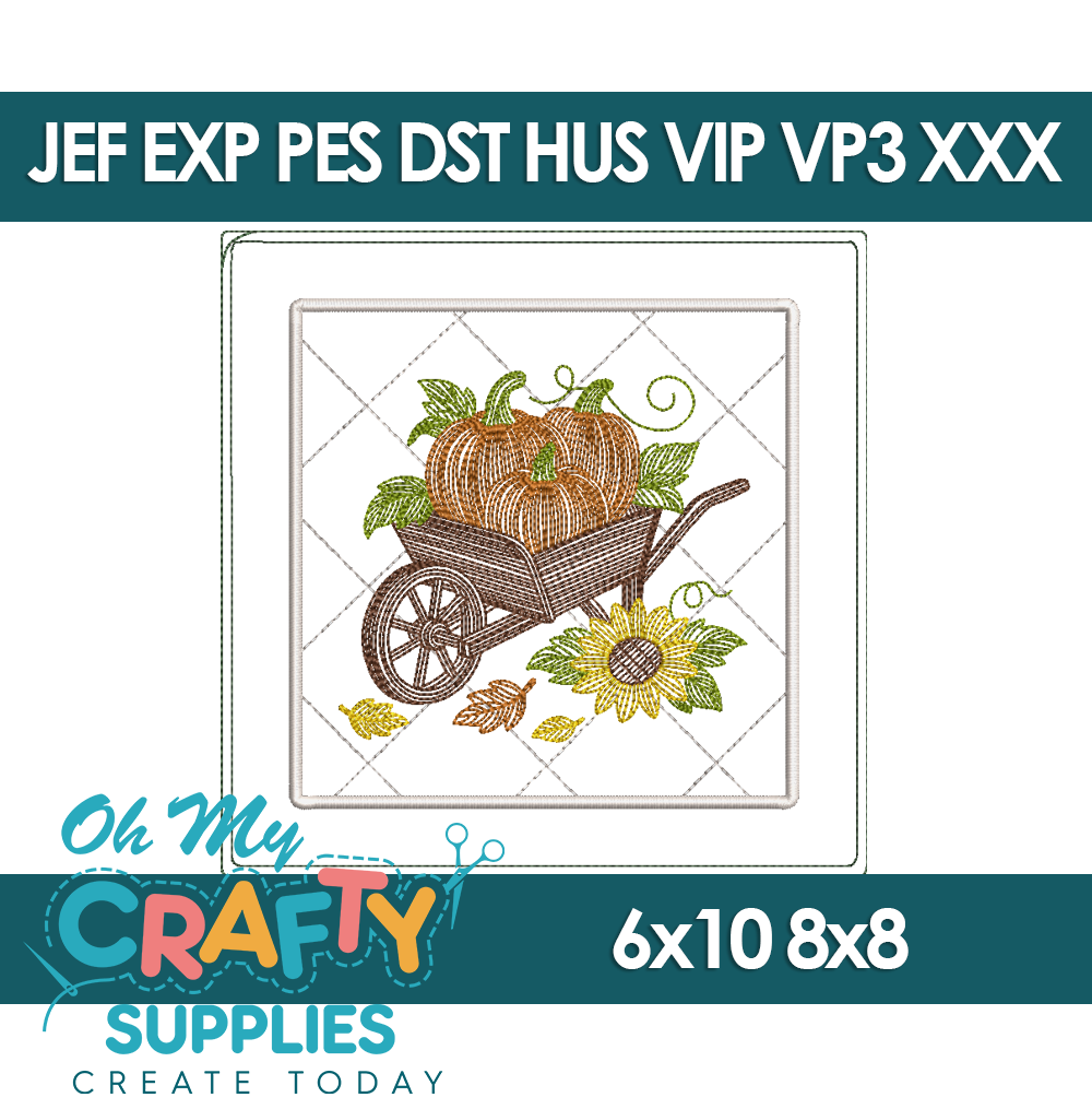 Pumpkin Wheelbarrow Potholder Embroidery Design (Mashup)