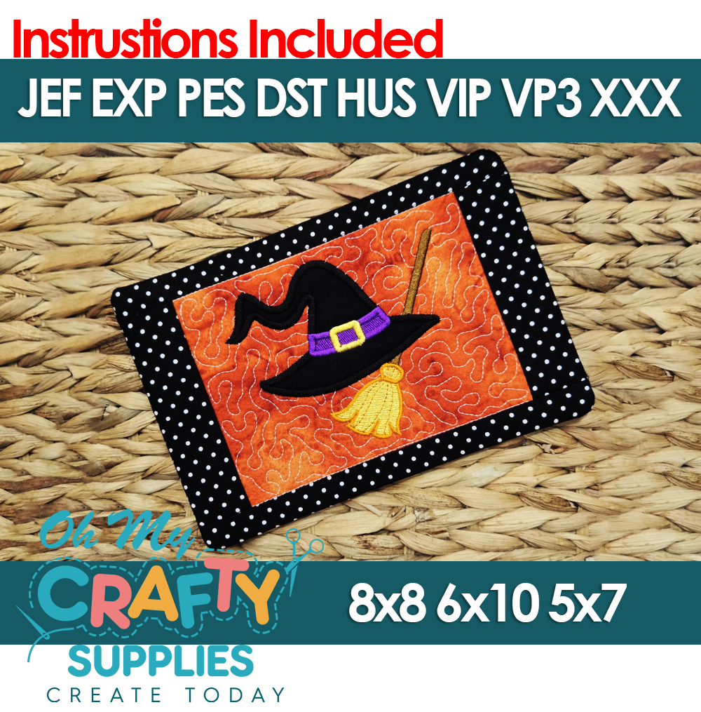 ITH Witch Hat Mug Rug Embroidery Design