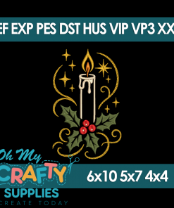 Candlelight & Holly Embroidery Design