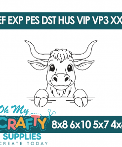Peeking Longhorn Embroidery Design