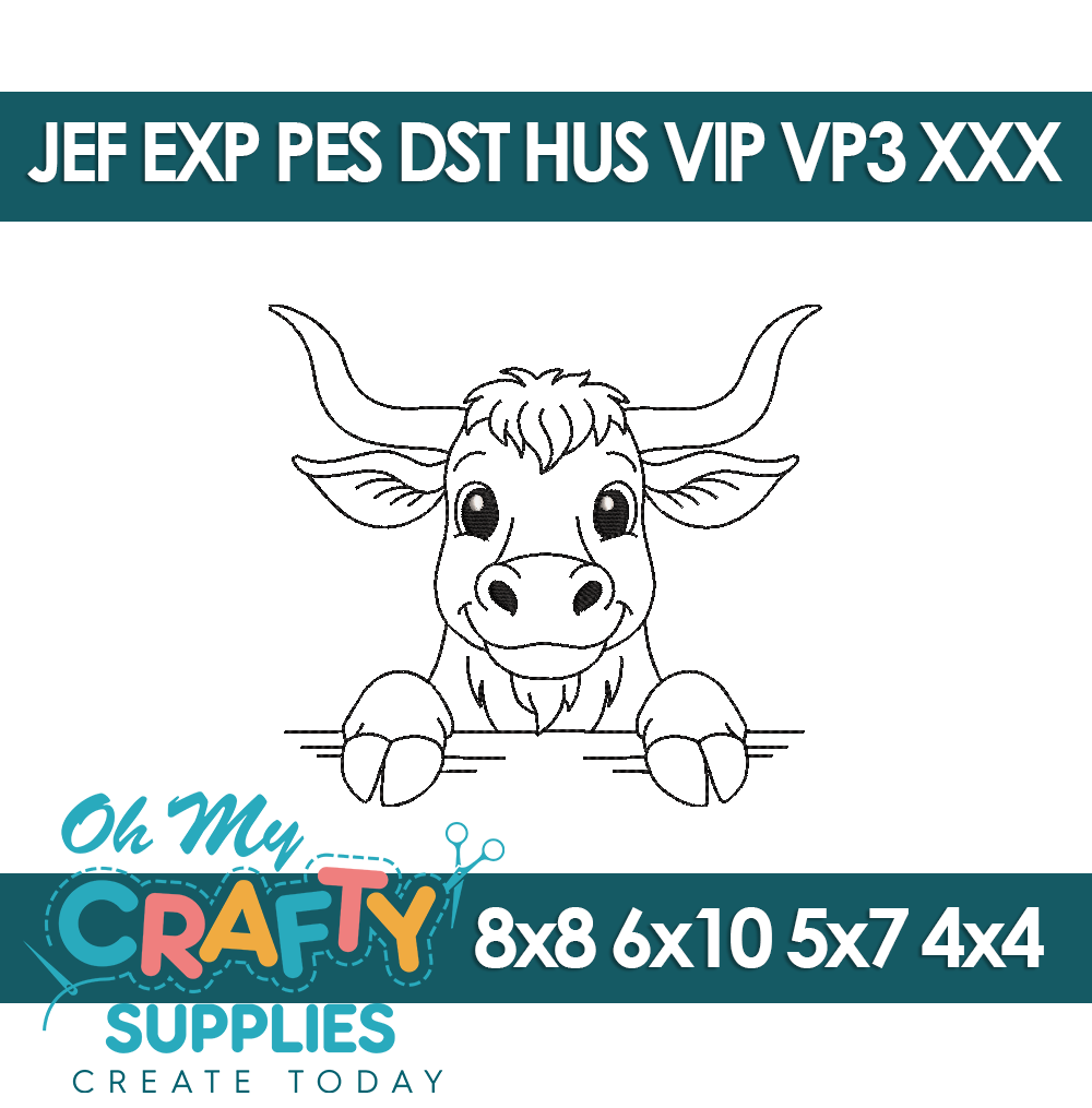 Peeking Longhorn Embroidery Design